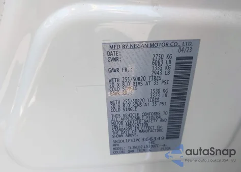 2023 Infiniti Qx60 Luxe Awd z USA, uszkodzony, nr VIN 5N1DL1FS1PC366349